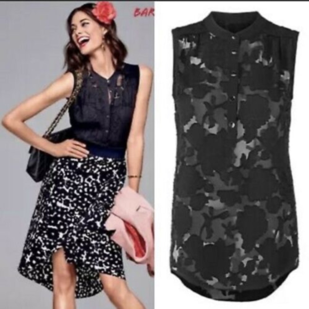 CAbi Black Clip Art Floral Sheer Blouse Style 5346